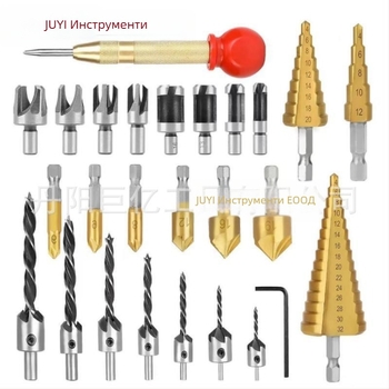 26-частен комплект дърводелски свредла: пагода свредло, центровач, дърводелско триостро свредло