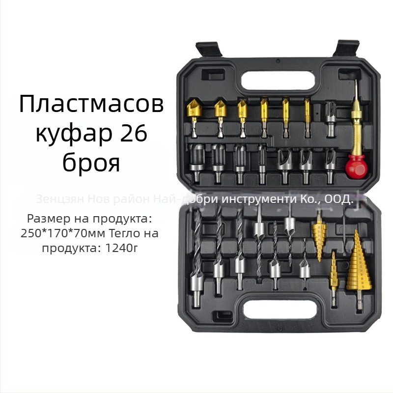 26-частен комплект битове за дървообработване: фаскиращи битове, центриращ удар и пагода битове