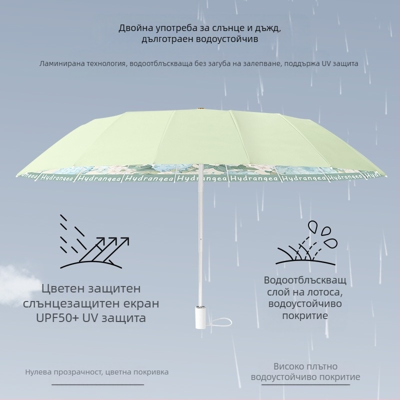 Женски сгъваем чадър с 16 ребра, за слънце и дъжд, UV защита