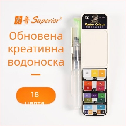 Комплект твърд гуаш със сгъваема прозрачна палитра във форма на фен, в кутия, за акварел, капацитет 5