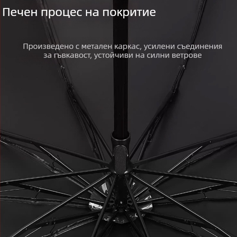 Ruoyu Слънчев чадър с 10 стоманени ребра, UPF>50, плат 190T с винилово покритие, ръчно отваряне и затваряне, сгъваем