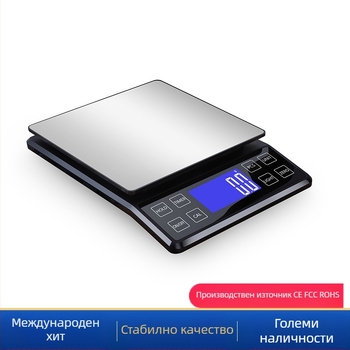 Електронна кухненска везна от неръждаема стомана, дигитална, 10 кг капацитет, модел DH-307, мултифункционална, захранване: две AAA батерии и USB зареждане.