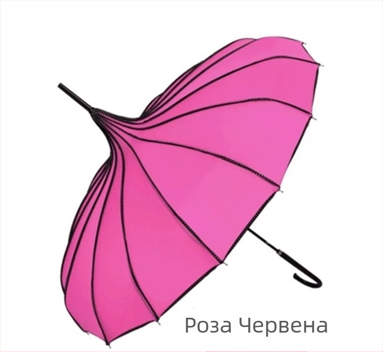 Чадър пагода, стоманен каркас с 16 ребра, дълга права дръжка, ръчно отваряне и затваряне, плат 190T