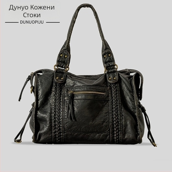 PU Tote торба, хоризонтална квадратна форма, цип за отваряне, вътрешен джоб с цип, три презрамки