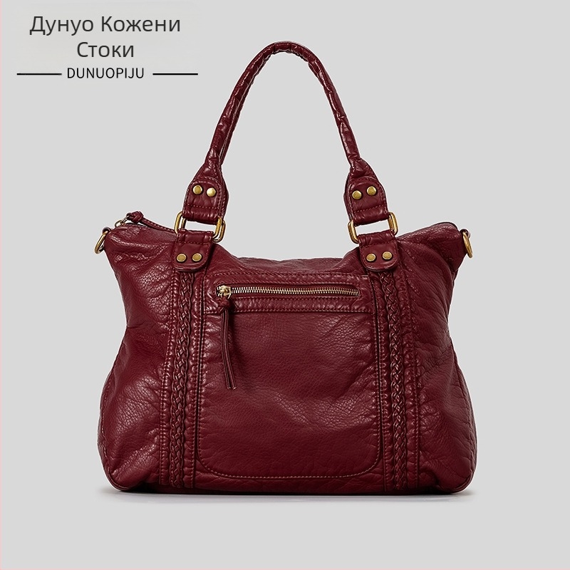 PU Tote торба, хоризонтална квадратна форма, цип за отваряне, вътрешен джоб с цип, три презрамки