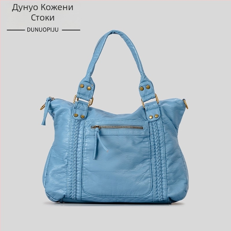 PU Tote торба, хоризонтална квадратна форма, цип за отваряне, вътрешен джоб с цип, три презрамки