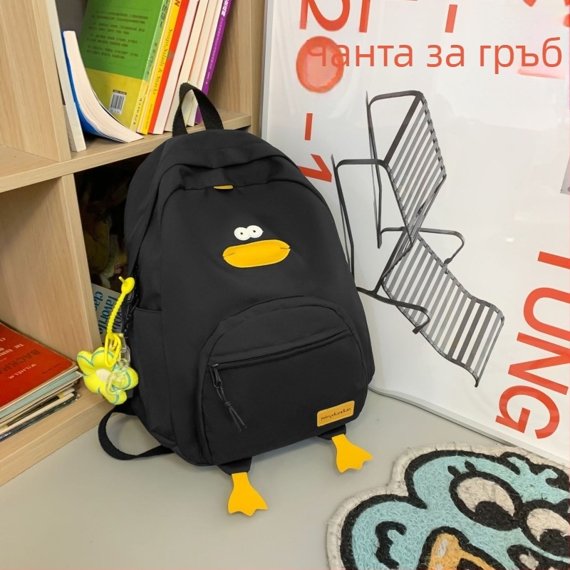 Унисекс раница от нейлон, карикатурен дизайн, стил свеж и сладък, закопчаване с цип, вътрешен джоб с цип
