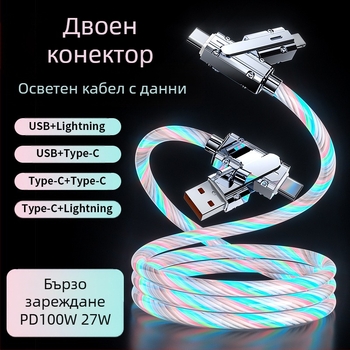 Кабел за данни със звездна нощ дизайн, 100W бързо зареждане, двойна развръзка (две към две), Mini USB, Lightning и USB-C