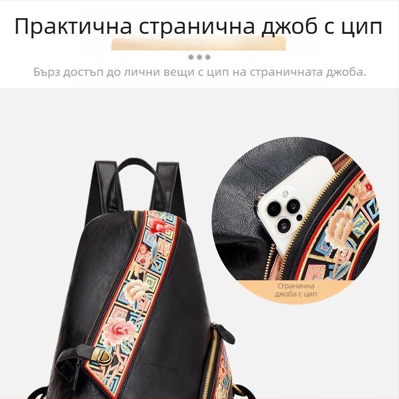Раница за дама, PU материал, PU подплата, отваряне с цип, вътрешен джоб с цип, средна до мека твърдост