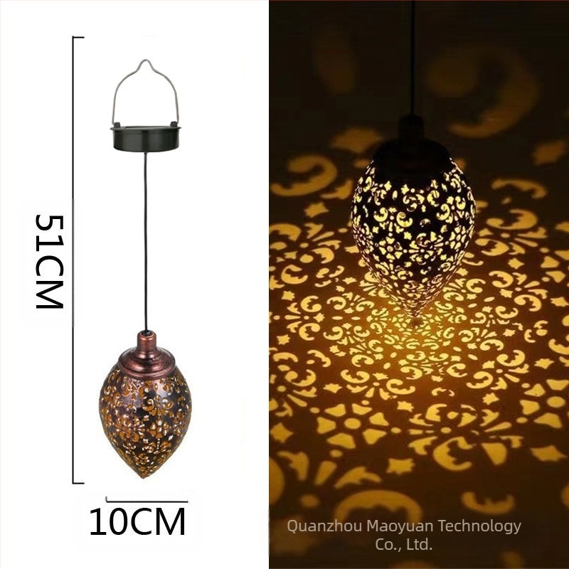 Кована желязо соларна IP55 водоустойчива LED лампа за външен двор, водни капки дизайн, декоративна прожекция, висяща лампа, модел MY-0058
