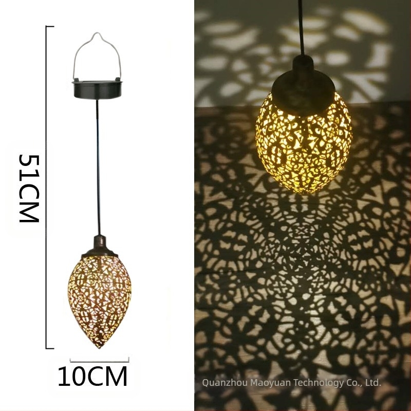 Кована желязо соларна IP55 водоустойчива LED лампа за външен двор, водни капки дизайн, декоративна прожекция, висяща лампа, модел MY-0058