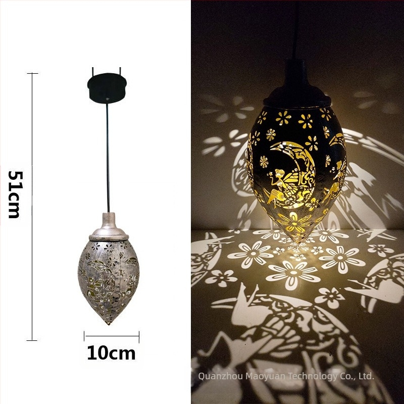 Кована желязо соларна IP55 водоустойчива LED лампа за външен двор, водни капки дизайн, декоративна прожекция, висяща лампа, модел MY-0058