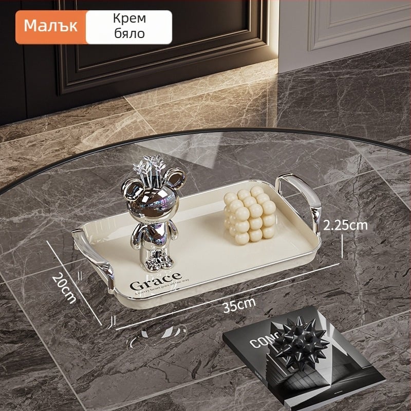 Квадратна сервираща тава с ръкохватки, изработена от PET+ABS, модерен минималистичен стил, удароустойчива.