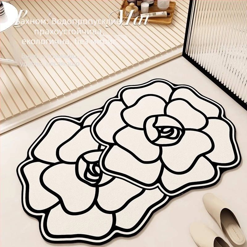 Подложка за баня за пода с флорална шарка, водопоглъщаща, неплъзгаща се, бързосъхнеща — гума | печат | квадрат | ивици