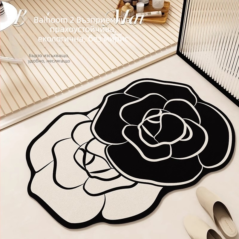 Подложка за баня за пода с флорална шарка, водопоглъщаща, неплъзгаща се, бързосъхнеща — гума | печат | квадрат | ивици