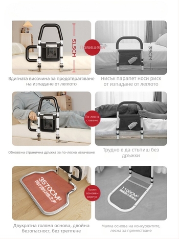 Безинсталационни странични парапети за легло за възрастни, 304 неръждаема стомана, монтаж без инструменти, без марка (304 неръждаема стомана; монтаж без инструменти; без марка; за възрастни)