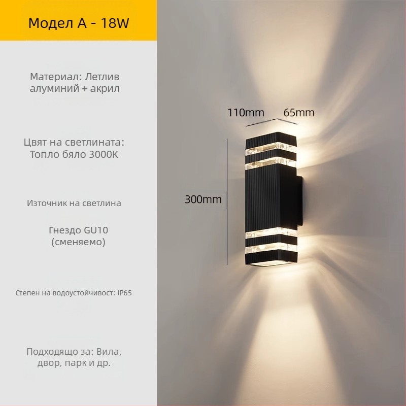 Външна стенна LED лампа – водоустойчива, ABS абажур, алуминиево тяло, квадратна, ниско напрежение ≤36V, за двор и вход