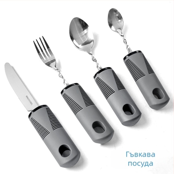 Комплект прибори за хранене от неръждаема стомана 430 с гумена дръжка, сгъваем и гъвкав за възрастни – нож, вилица и лъжица
