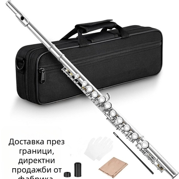 Флейта, 16-ключова затворена дупка, C ключ, сребърно и никелово покритие, корпус от бял мед