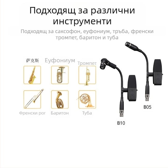 Безжичен кондензаторен инструментален микрофон за саксофон, валторна и тромпет — Dr.MIC/teacher Mai; насочване с форма на сърце; SNR ≥85 dB