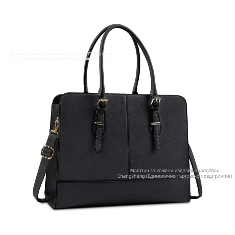 Дамска PU кожена чанта за лаптоп, устойчива на износване, намаляващо натоварването, едноцветен модел, подплата от найлон