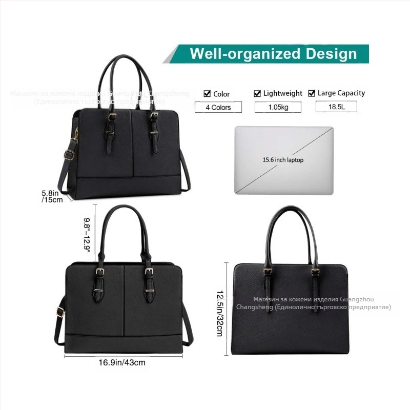 Дамска PU кожена чанта за лаптоп, устойчива на износване, намаляващо натоварването, едноцветен модел, подплата от найлон