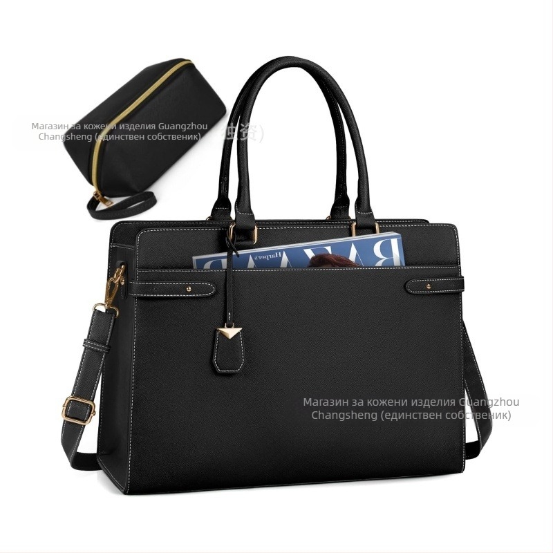 Дамска PU чанта за лаптоп — издръжлива, разширяема, мултифункционална, с голям капацитет, офис раменна чанта с PU подплата (Пролет 2024)