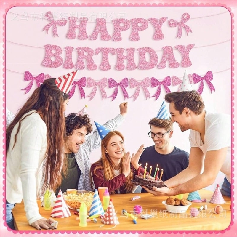 Bow-Tie Flag Glitter Birthday Banner за парти декор (No flagpole)