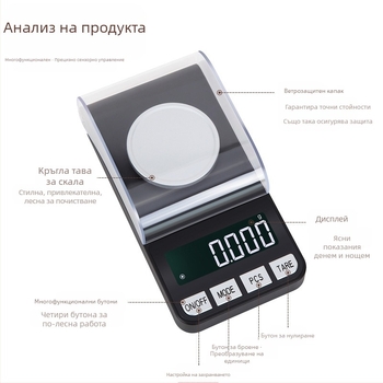 CX-188A Ювелирна електронна везна — висока прецизност 0.001 g; диапазон на измерване 0.005–100 g; електронна везна за бижута; захранване USB/AAA