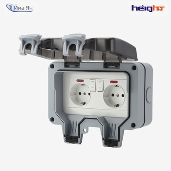 Външно водоустойчиво Schuko двойно гнездо с ключ и светлинен индикатор (ЕС стандарт)