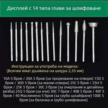Комплект за нефритова резба с диамантени шлаиф-глави | Марка Ming Hao; Модел: Carving needle suit; Материал: Диамант; Област: Нефритова резба