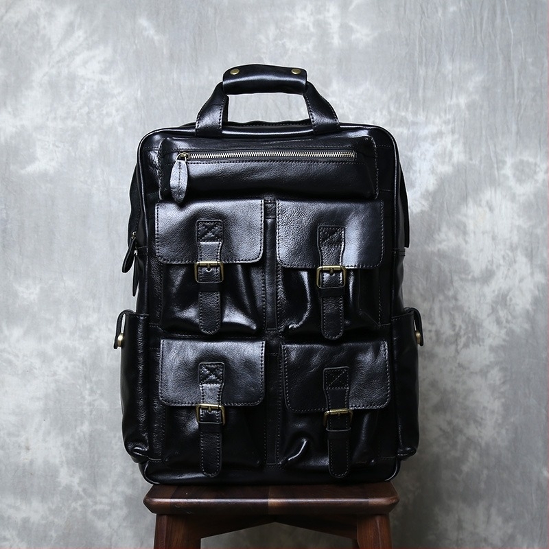 Crazy Horse Leather раница — естествена кожа, първи слой говежда кожа, британски ретро стил, голям капацитет за пътуване, съвместима с 16-инчов лаптоп, износоустойчива