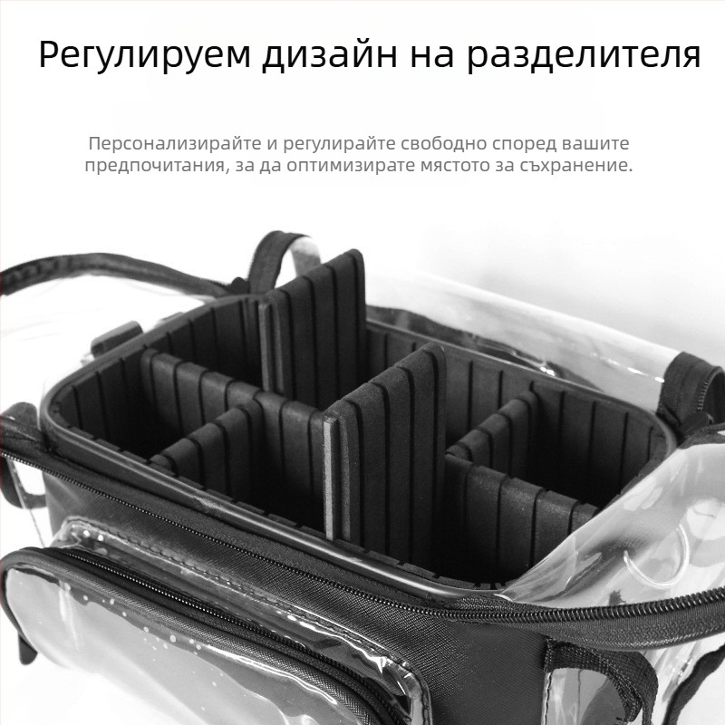 PVC прозрачна козметична чанта, водоустойчива, антибактериална, с разделение мокро/сухо