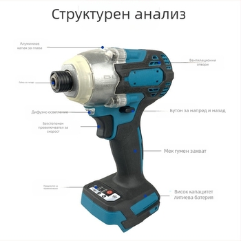 Безчетков ударен гайковерт, акумулаторна литиева батерия, 21V, 350Нм, тегло 1,06 кг, многофункционален