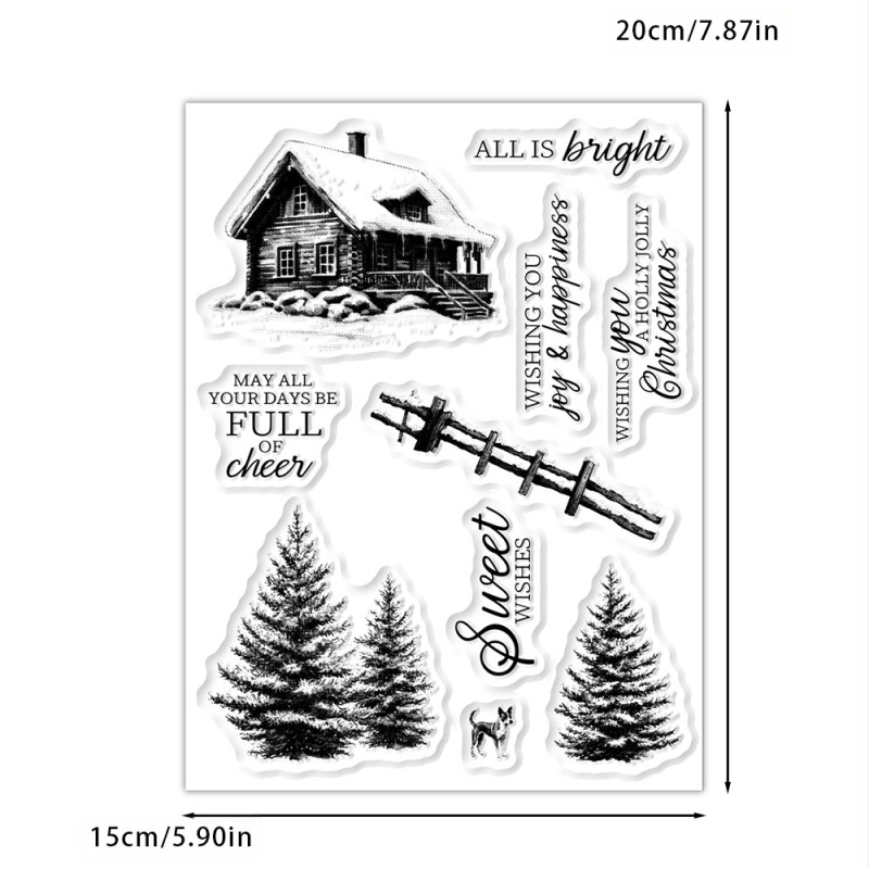 Снежна къща прозрачен печат за ембосване, въглеродна стомана и силикон, лито изработено, модерен минималистичен стил, украса за тетрадка