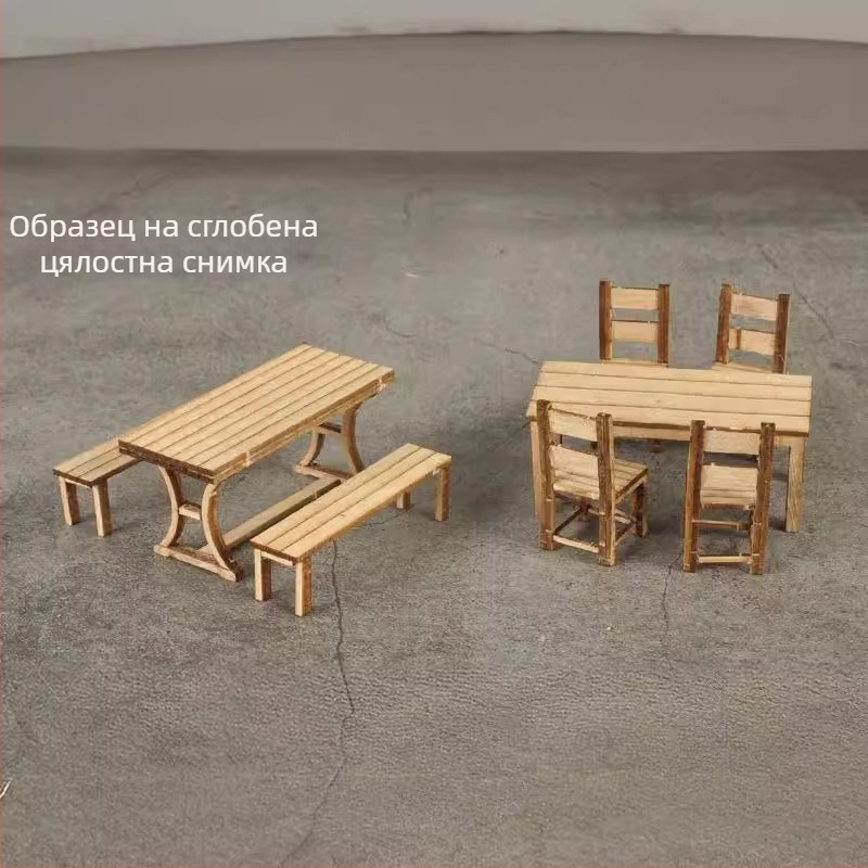Ke Zuo дървен комплект маса и столове за статични моделни сцени, подходящ за възраст 15-35