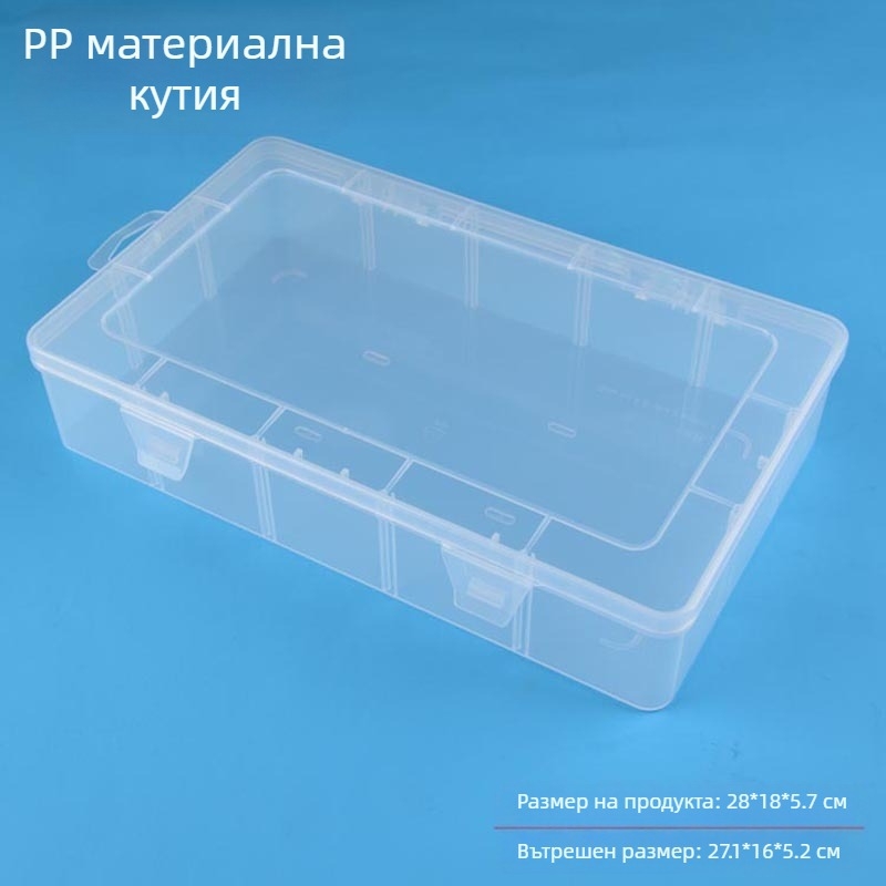 Правоъгълна прозрачна PP пластмасова кутия за бижута и части с 15 отделения, с капак