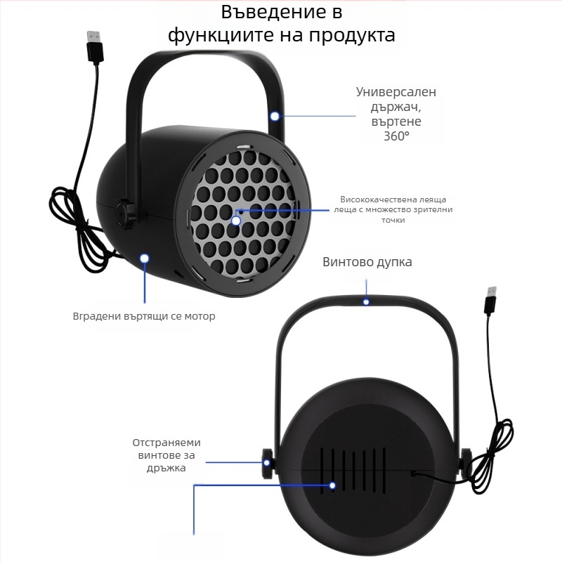 Коледна LED прожекционна снежинка лампа със 16 сцени - USB захранване, висяща украса