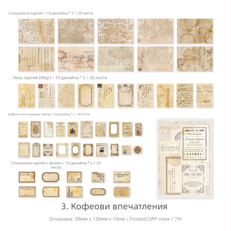 Ретро пакет за украса на дневник - 100 бр, 4 стила, марка DREHOP/Mengxi, тегло 79 г