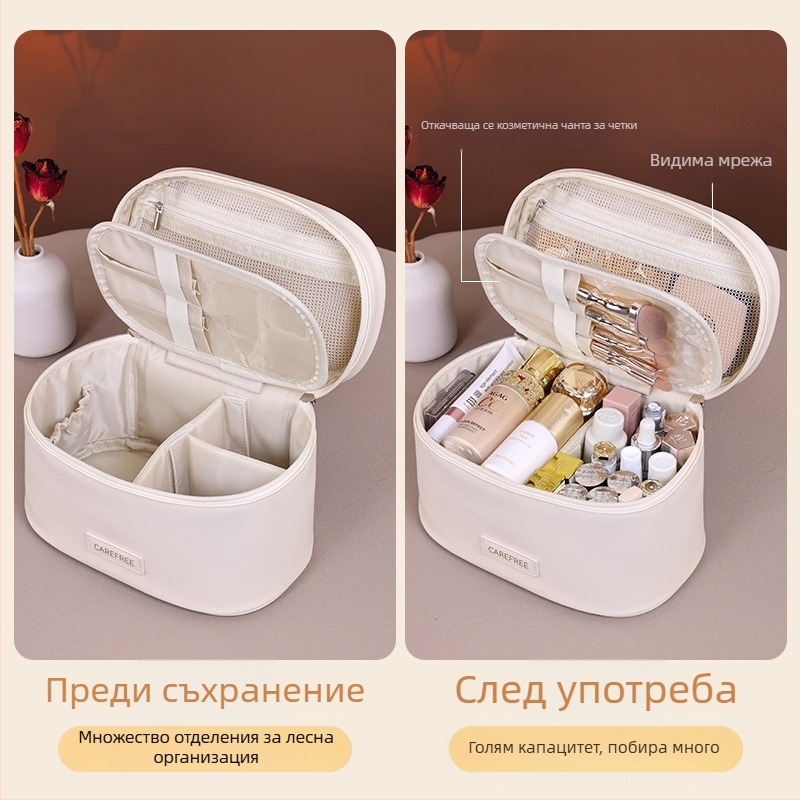 Козметична чанта с многослойно съхранение, унисекс, водоустойчива, PU външна повърхност, подплата полиестер