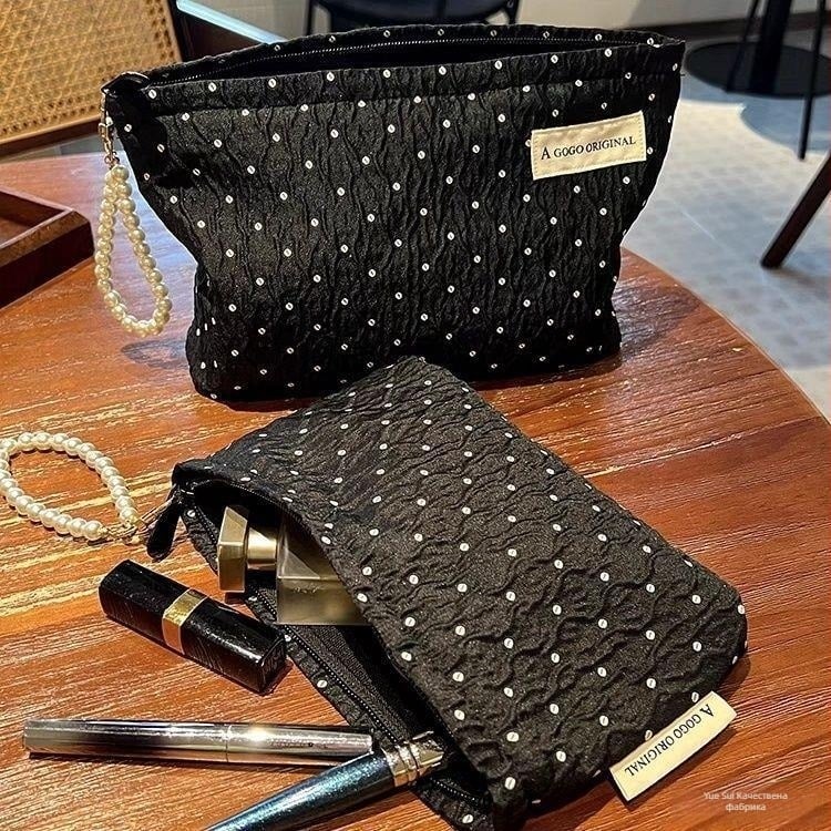 Polka Dot козметична чанта - PU материал, подплата от платно, за пътуване