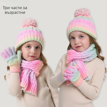Комплект шапка, шал и ръкавици за зимата – шапка с купол без козирка, акрилно влакно >96%, подходящ за деца 1–2, 2–4 и 4–6 години