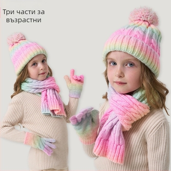 Комплект шапка, шал и ръкавици за зимата – шапка с купол без козирка, акрилно влакно >96%, подходящ за деца 1–2, 2–4 и 4–6 години