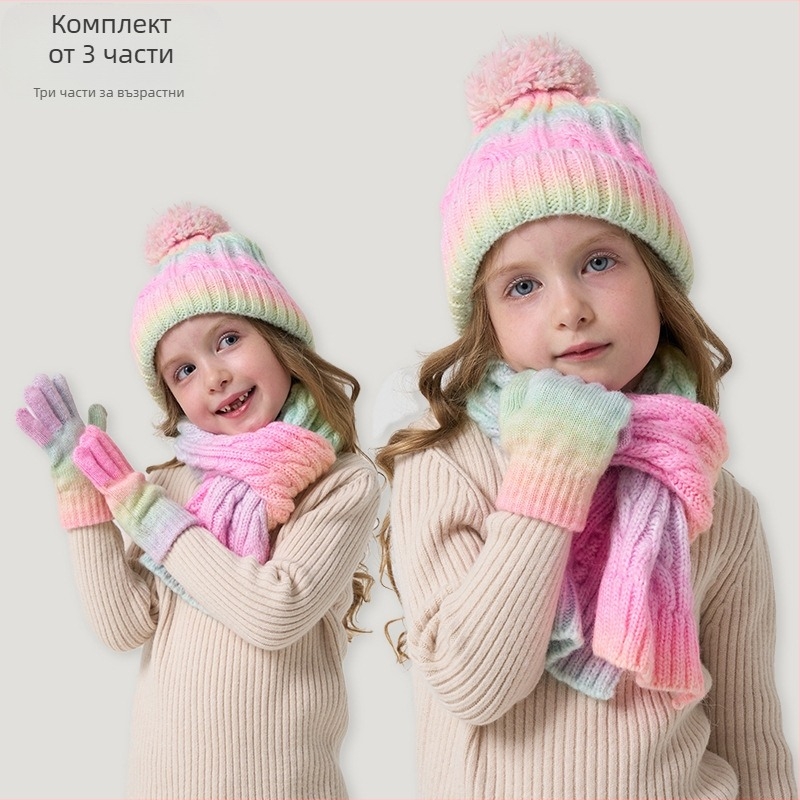 Комплект шапка, шал и ръкавици за зимата – шапка с купол без козирка, акрилно влакно >96%, подходящ за деца 1–2, 2–4 и 4–6 години