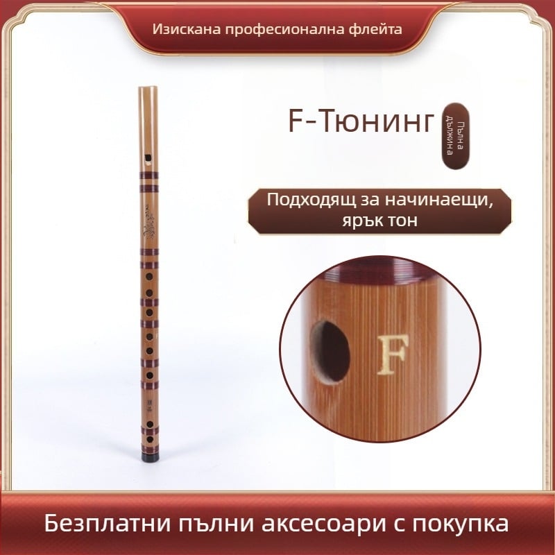 Флейта за начинаещи: права флейта с 6 дупки, нотен диапазон CDEFG, в комплект кадифена чанта