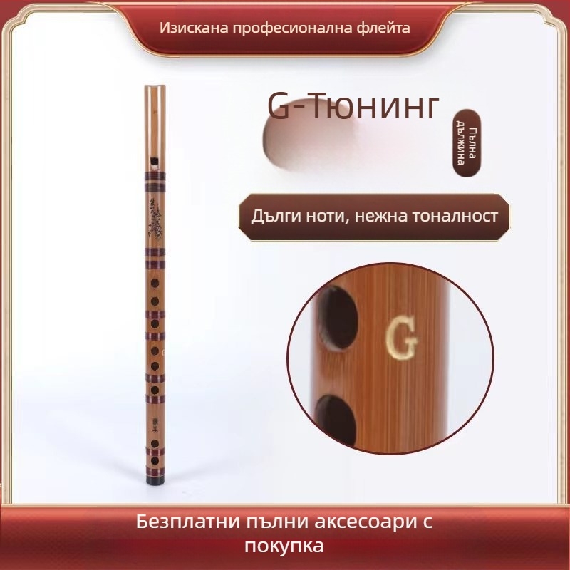 Флейта за начинаещи: права флейта с 6 дупки, нотен диапазон CDEFG, в комплект кадифена чанта