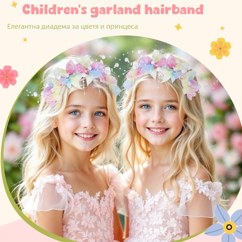 Детска лента за коса с цветя – ръчно изработено флорално венче от текстил за деца