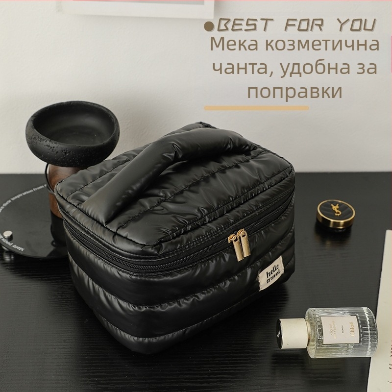 Happy Travel козметична чанта с перлено лого и персонализиран дизайн, полиестерен органайзер за пътуване с голям капацитет