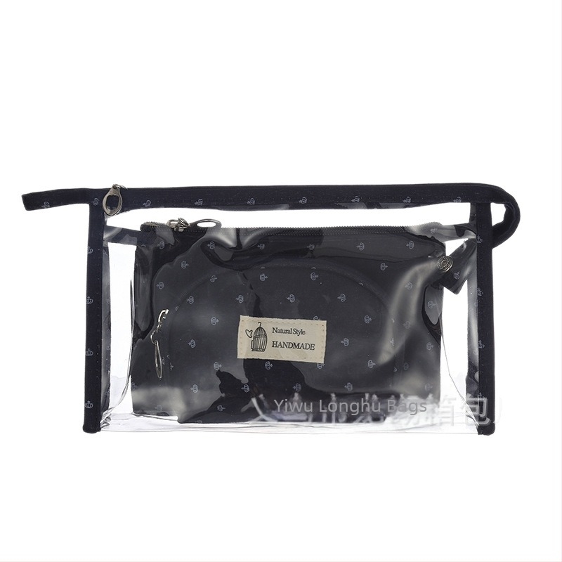 Козметична чанта за съхранение - Комплект от три части, PU кожа, модел панделка, водоустойчива, подплата от найлон