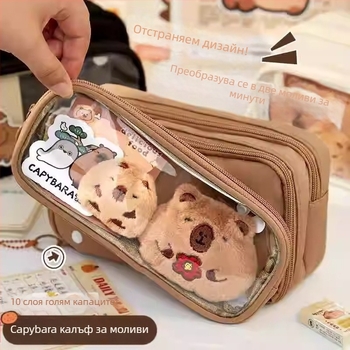 Калъф за моливи с голям капацитет, платнен, за ученици от началното до гимназиалното образование, корейски стил